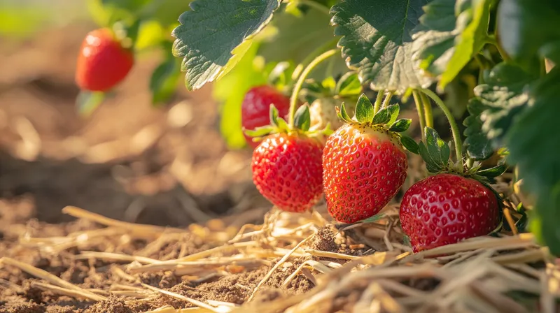 Plump red strawberries ready to pick