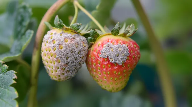 Strawberry plant showing leaf blight