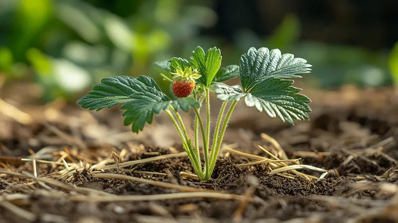 Young strawberry plant with runners
