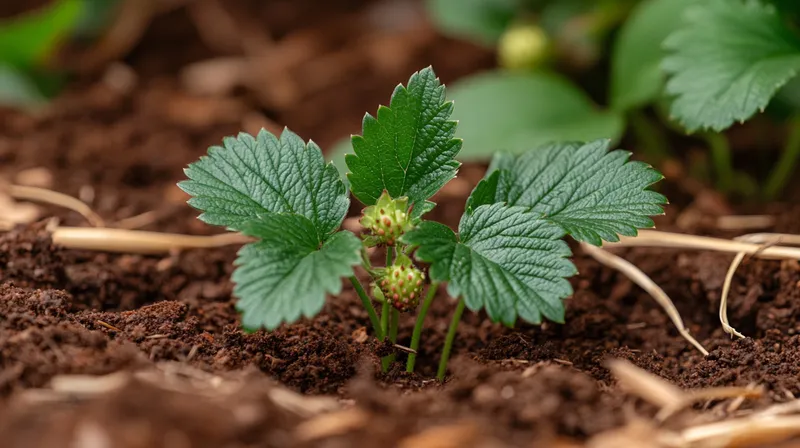 Strawberry seedling in a pot