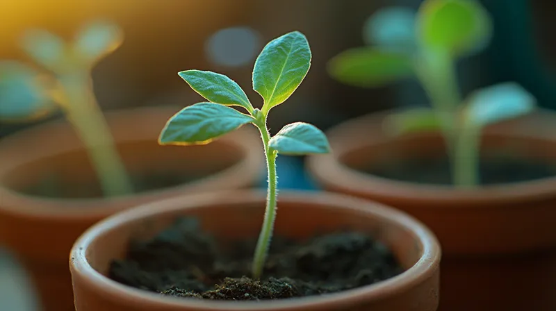 Young tomato seedling with first true leaves